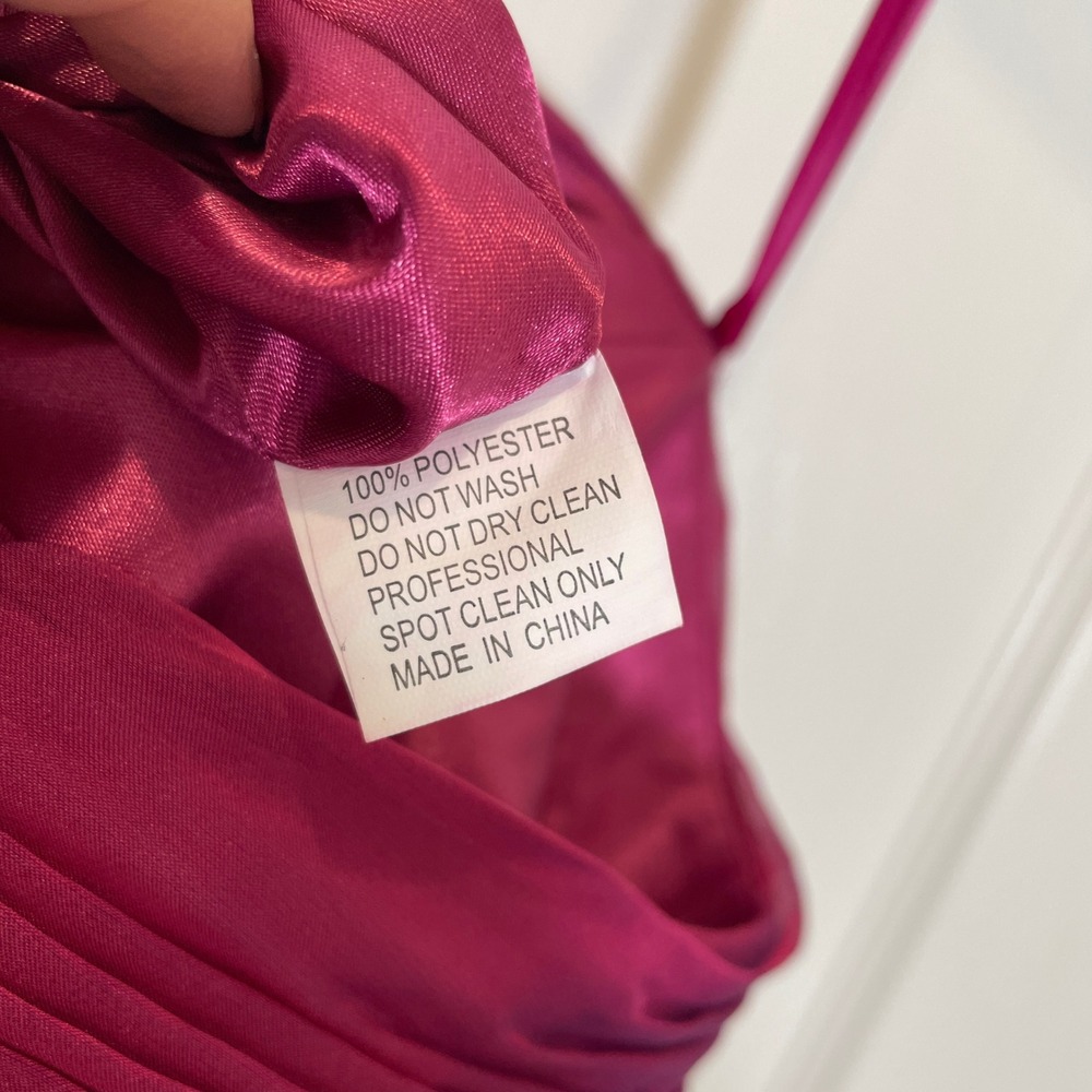 Mac Duggal One Shoulder Dress Bow Pleated Chiffon Gown Raspberry Pink NWT 14 - Picture 8 of 12